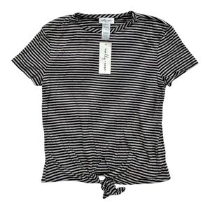 Molly Rose Navy Tan Striped Top With Tie Front NWT - Women’s Size XS